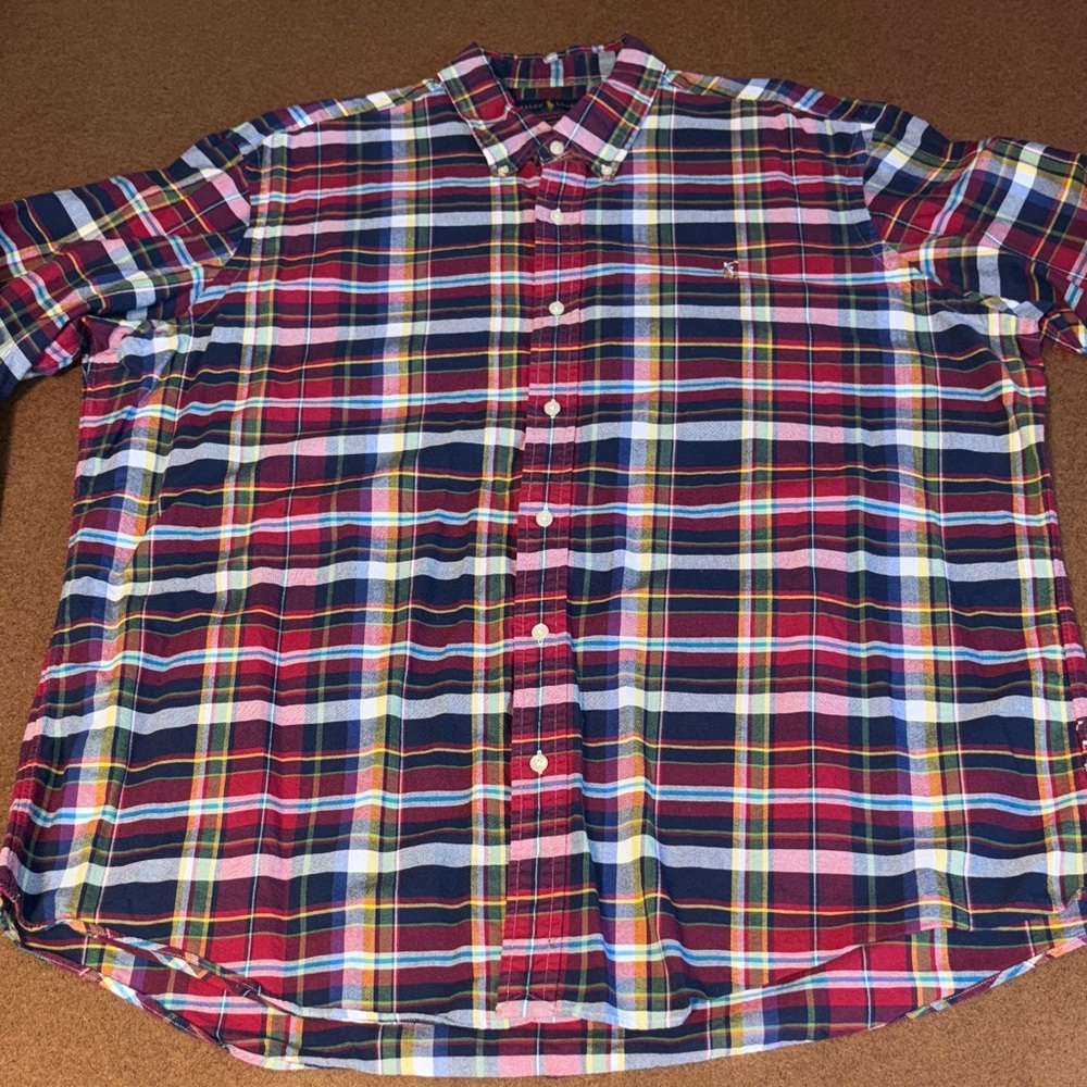 Ralph Lauren XXL Red, Navy & White Plaid Button-Down Shirt Long Sleeve